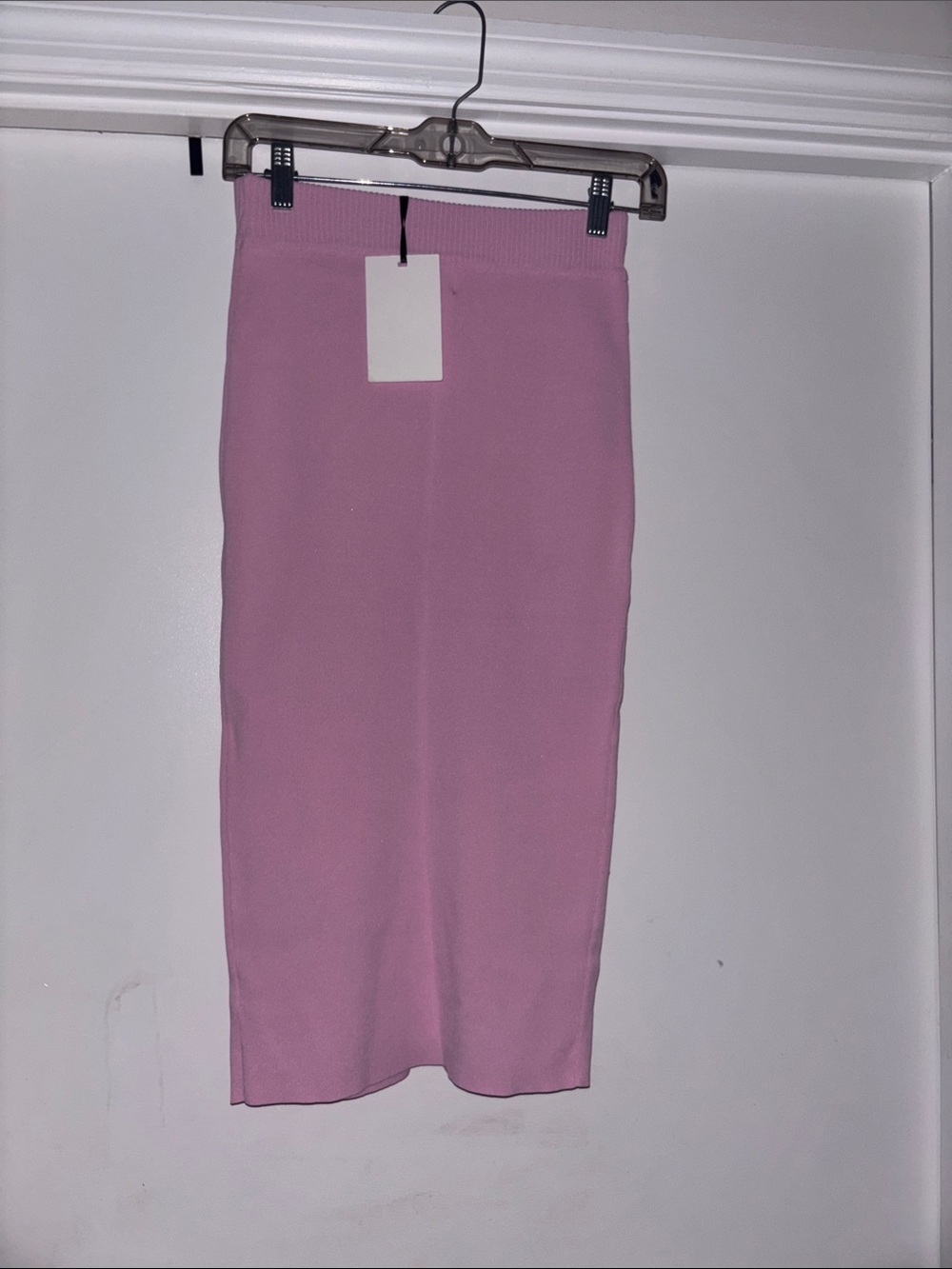 Vici Pink Ribbed Knit Pencil Midi Skirt